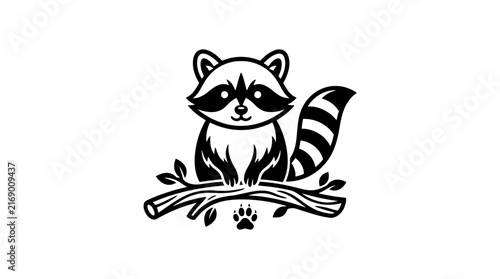 Cute raccoon illustration sitting on branch