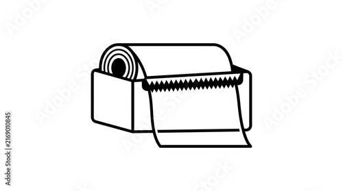 Paper roll dispenser with tear edge icon