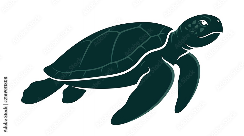 Fototapeta premium Vector Illustration of Wild Sea Turtle Silhouette Character Isolated on White Background turtleanimal wildlife wild reptile ocean marine sea turtle shell nature character icon illustration