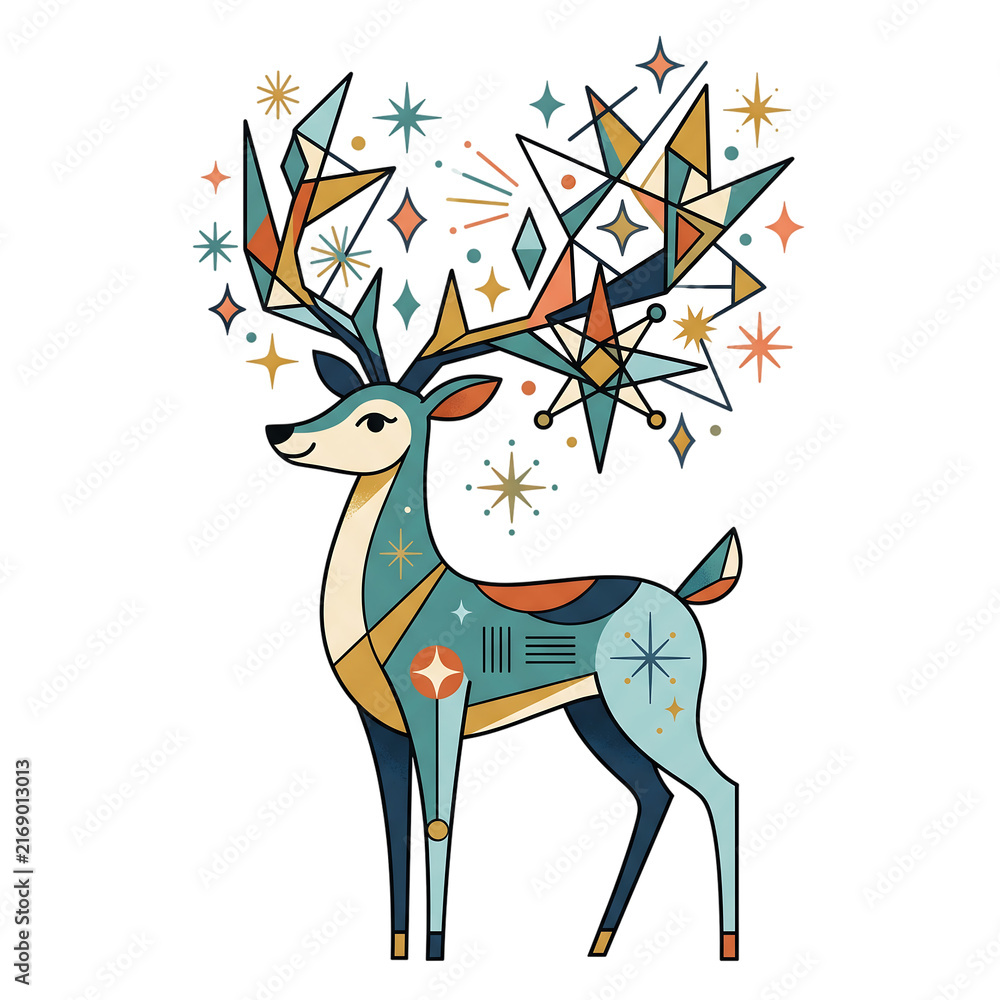 Obraz premium Geometric Christmas Reindeer clipart on transparent background