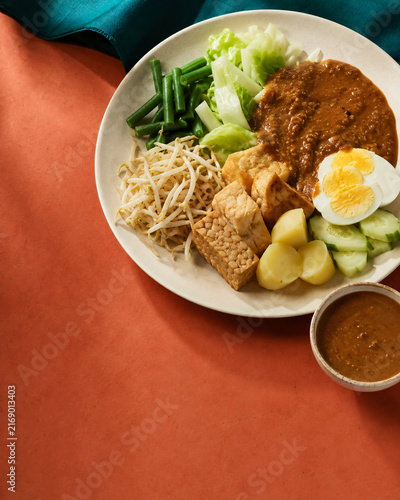 Indonesian Gado Gado Vegetables Tofu Tempeh with Peanut Sauce
