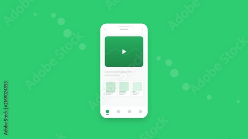 Mobile App Video Player Flat Design Mockup Animation