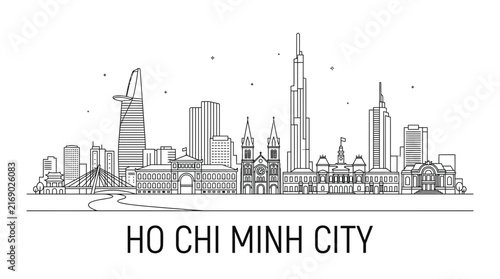 Minimalist Ho Chi Minh City skyline line art.