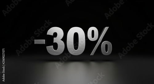 Metallic Thirty Percent Discount Symbol Characters Floating Against A Plain Dark Depth Background.
