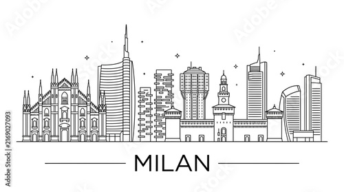 Milan city skyline minimalist linear vector illustration.