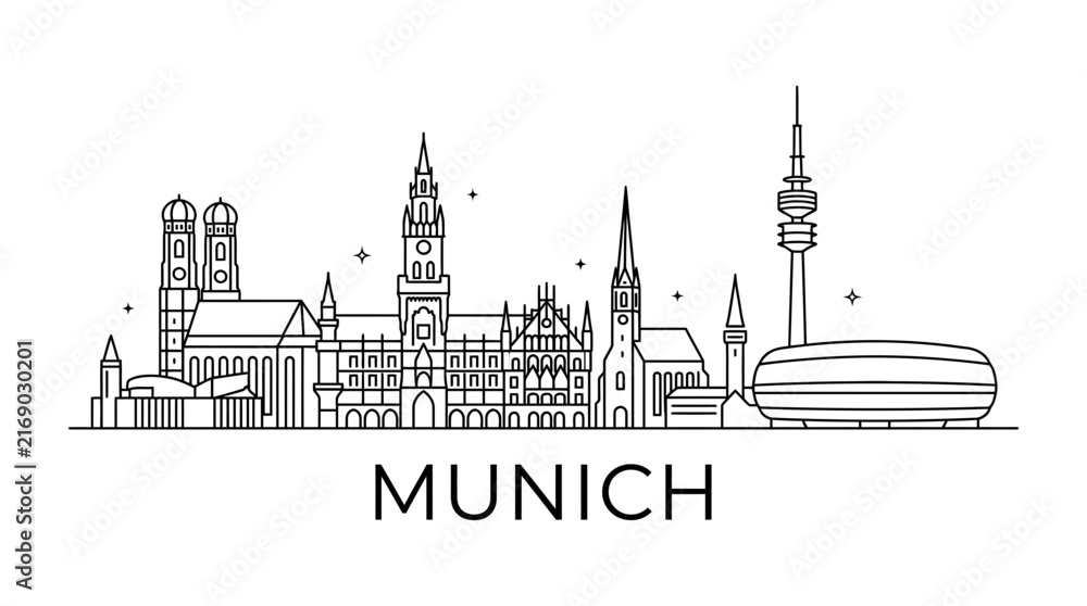 Fototapeta premium Munich Germany city skyline line art illustration
