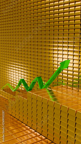 Growing Gold Investment Portfolio with Increasing Coin Stacks and Upward Arrow on Mobile Device Representing Asset Appreciation Financial Planning Savings Wealth and Market Performance 3D Rendering