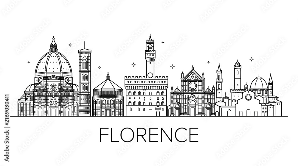 Obraz premium Florence city skyline line art with Duomo cathedral.