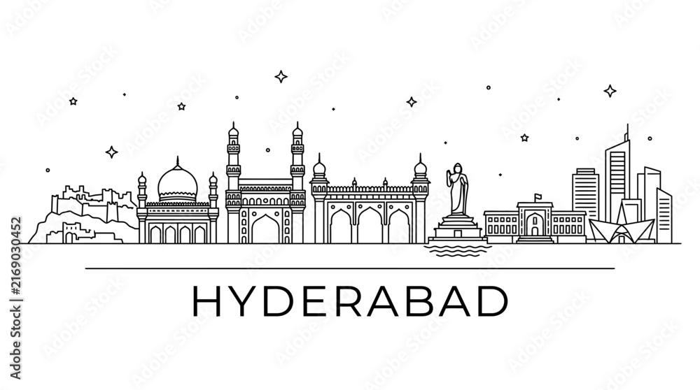 Obraz premium Hyderabad India Skyline Minimalist Line Art Illustration