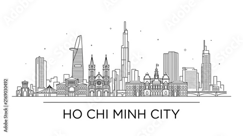 Ho Chi Minh City Vietnam skyline line art.