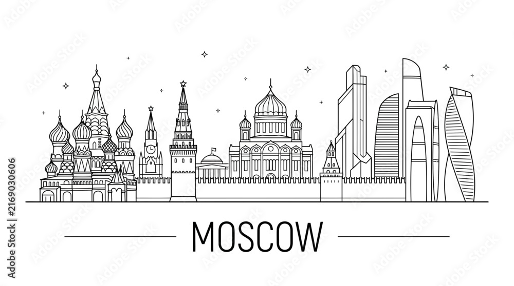 Obraz premium Moscow city skyline outline with landmarks.