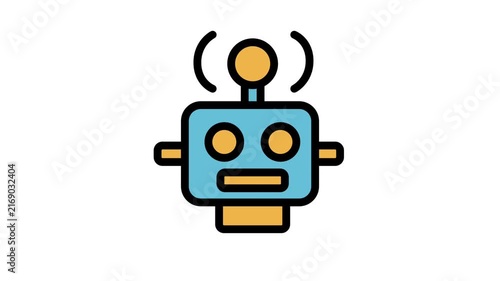 Robot Automation Motion Icon. Animated cute robot character icon representing futuristic artificial intelligence, automated customer support, digital assistant, and technology.