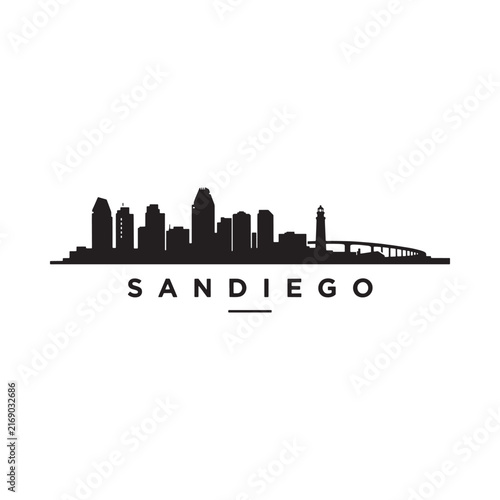 San Diego Skyline Silhouette Against White Background