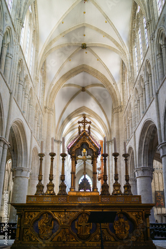 Ornate Altar and Reliquary with Candles in St. Michael and St. Gudula Cathedral in Brussels, Belgium