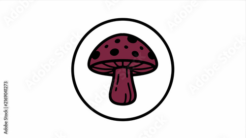 Toadstool Mushroom Inside a Circular Badge Emblem