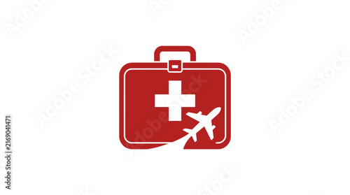Red Medical Travel Suitcase Icon Isolated on White