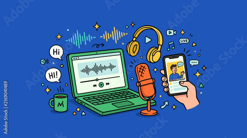 Digital Podcasting and Livestreaming Vector Illustration Concept