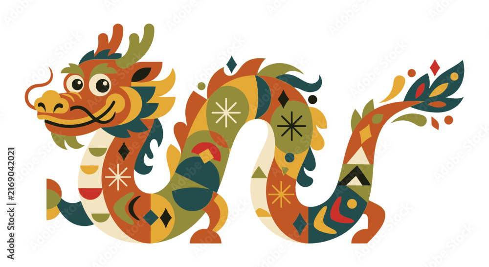 Naklejka premium Colorful Chinese Dragon Illustration - Festive Asian Creature Art