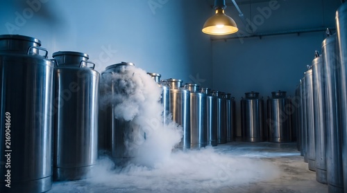 Cryogenic liquid nitrogen storage tanks in biobank facility