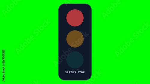 Traffic light signals with various status states on green screen