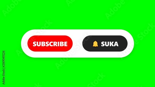 Social media subscribe and like buttons on green screen background