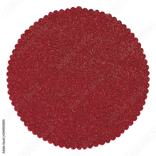 Red glitter scalloped circular paper with a sparkling textured surface isolated on Transparent Background for Christmas Valentine celebration and festive design