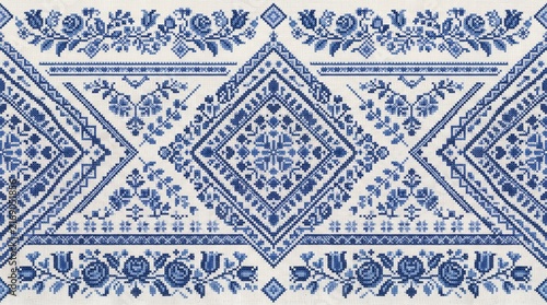 Czech republic patterns blue floral ornaments folk design repeating textile background with bohemian moravian embroidery botanical