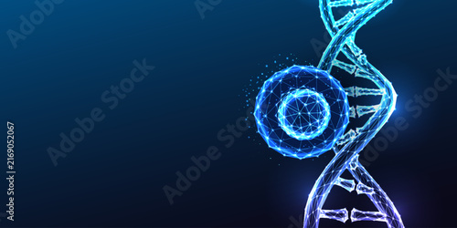 DNA Double Helix Stem Cell Activation Target Gene Therapy Glowing Blue Polygonal Vector