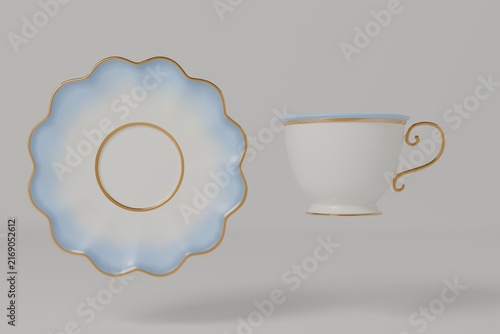 Elegant Porcelain Tea Cup and Decorative Saucer Set Isolated on Transparent Background