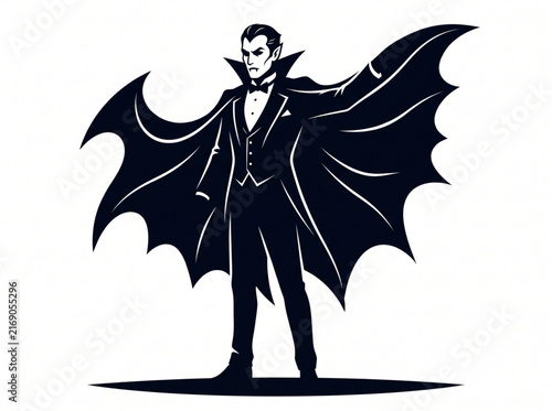 Quadro su tela Vampire Count Dracula Standing with Spread Cape Vector Silhouette