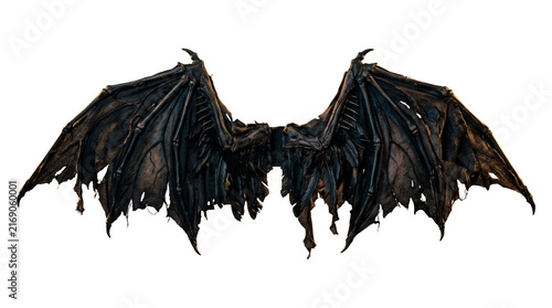 Dark sinister fantasy demon wings isolated on white background.
