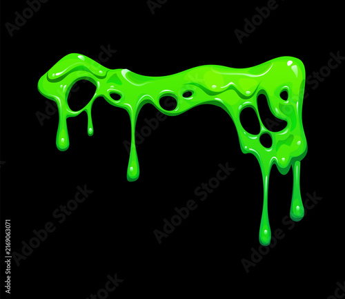 Принти на полотні Cartoon green dripping and melting slime splash of toxic gooey or vomit for border frame