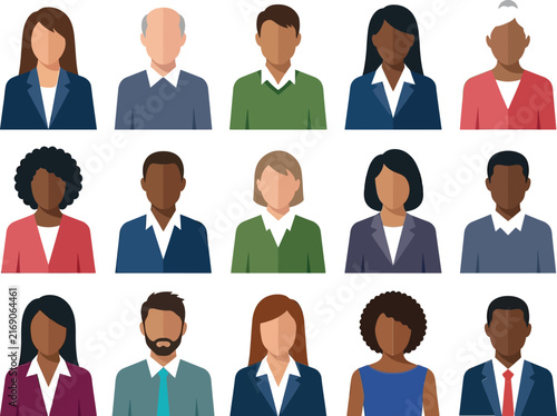 Fotografie Diverse professional people icons with various business attire styles transparen