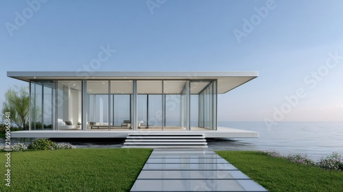 Modern Minimalist House by the Water with Floor-to-Ceiling Windows