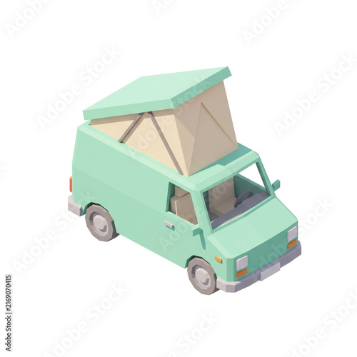 3D Isometric cute camper van motorhome isolated on transparent background
