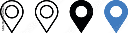 Set of four map pointer icons featuring different outline and solid styles for navigation and location tracking user interfaces