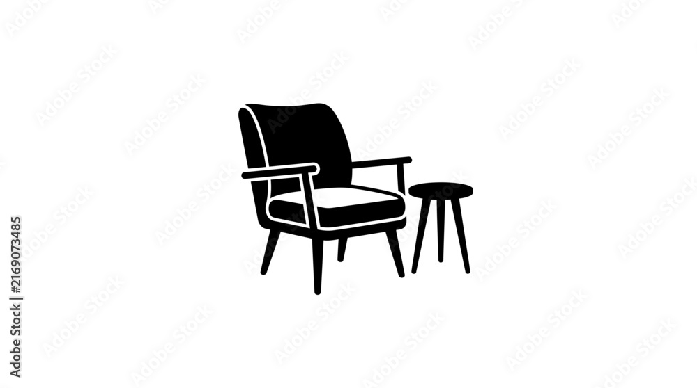Fototapeta premium Minimalist Silhouette of an Armchair and Small Side Table