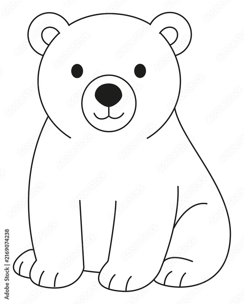 Obraz premium Desenho à mão livre de um urso polar fofinho em estilo cartoon, ilustração em linhas, página para colorir para crianças