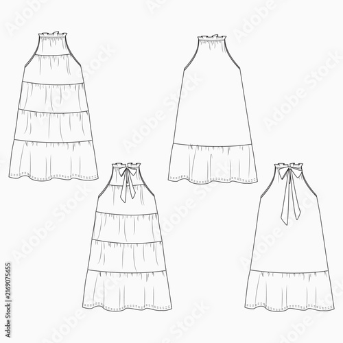 Women's Long Dress with Different Trim Details.