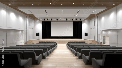 Modern Conference Room with Spacious Seating and Screen Setup