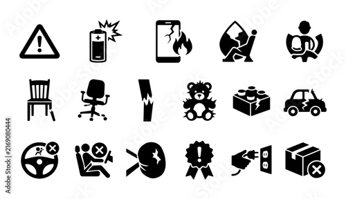 Принти на полотні Product safety icons, 18 defective item symbols