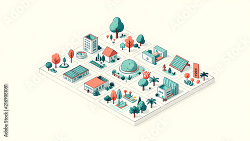 Modern suburban neighborhood layout with houses and greenery