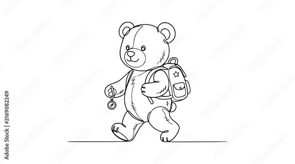Fototapeta premium Walking Teddy Bear with Backpack Isolated