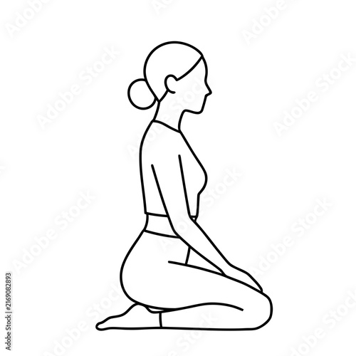 Woman in kneeling pose, side view line art