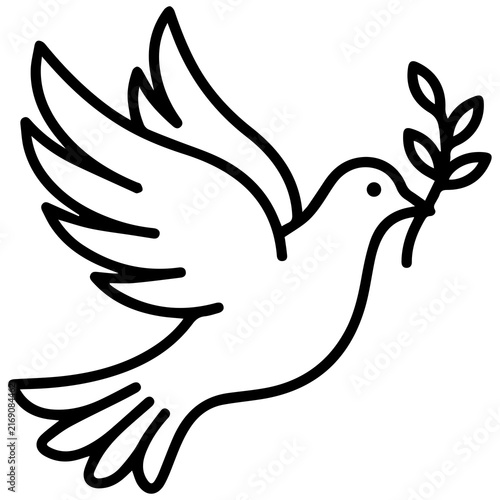 Dove of peace icon with olive branch religion spirituality isolated illustration benevolence diplomacy