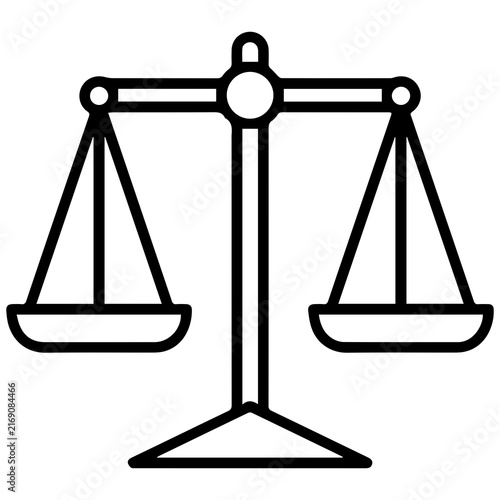 Scales of justice icon linear style with judgment equality fairness judicial attorney weighing criminal