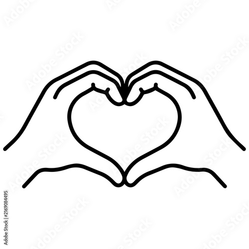 Hands forming a heart shape outline icon representing love and care with affection kindness friendship
