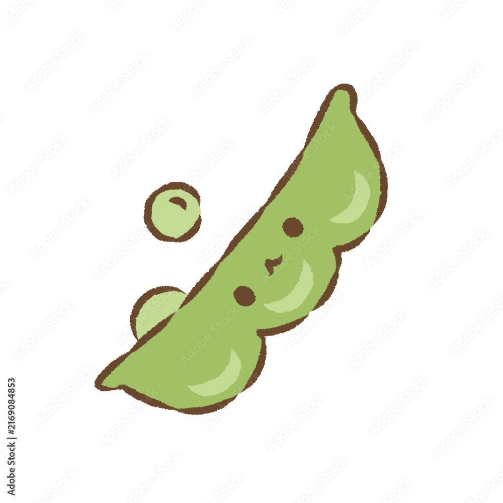 Fototapeta premium 背景透過のもっちり手描きイラスト 年中使える素材 お野菜シリーズ 豆 顔あり