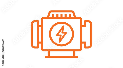 Orange electrical engine icon featuring a bold lightning bolt symbol illustrated in a clean minimal style on white background surface
