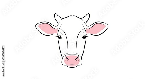 Cute cartoon cow face with pink ears and nose.